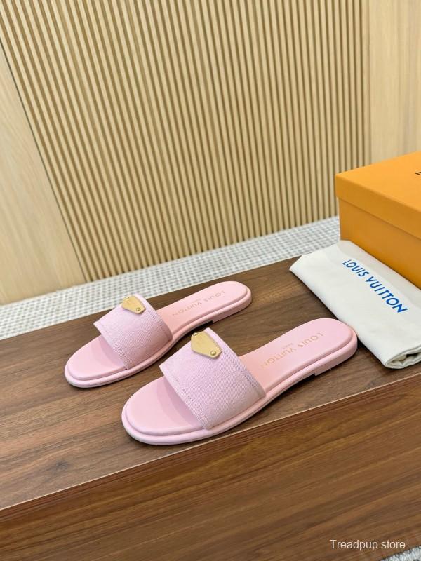 2025 Women Louis Vuitton Pink Leather Slippers LY00220