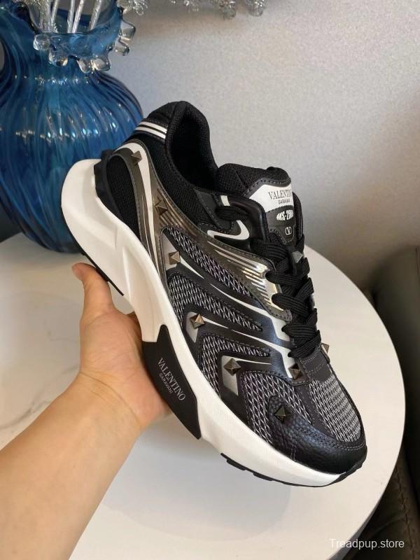 2024 Unisex Valentino Black White Mesh Leather Sneakers MJ00410