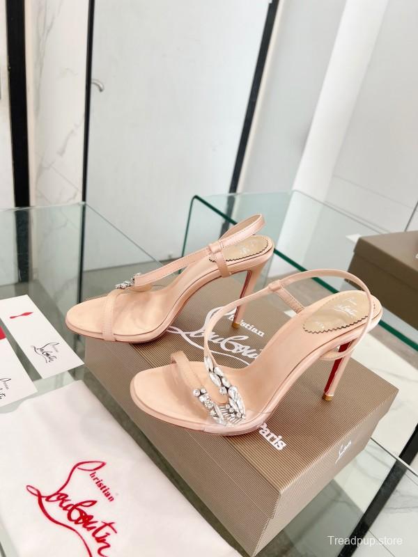 2025 Women ChristianLouboutin Champagne Silk High Heel Crystal LY00300
