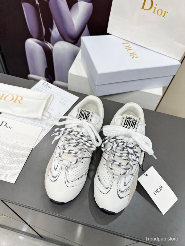 2025 Women Dior White Beige Leather Suede Sneakers KFY00290