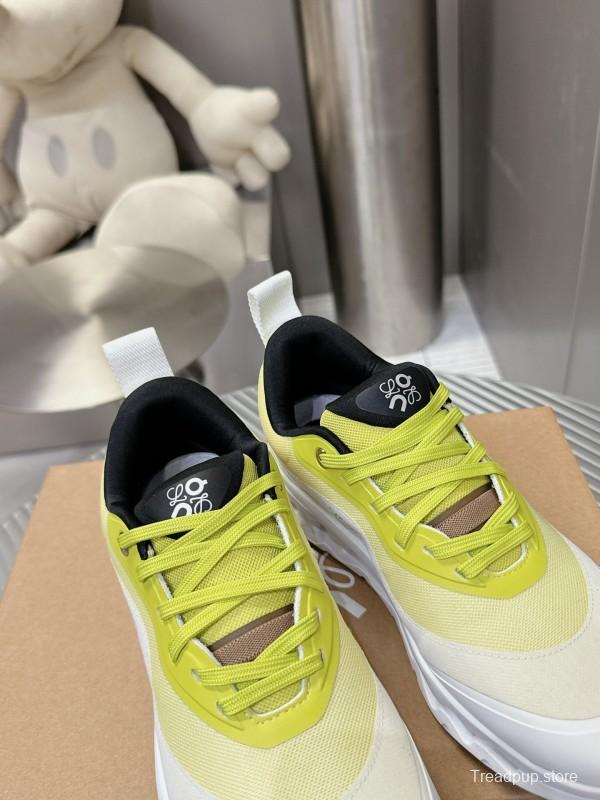 2025 Unisex Loewe Yellow White Black Mesh Leather Sneakers
