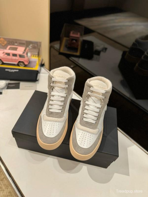 2024 Unisex Yves Saint Laurent White Grey Leather High Top Sneakers MJ00390