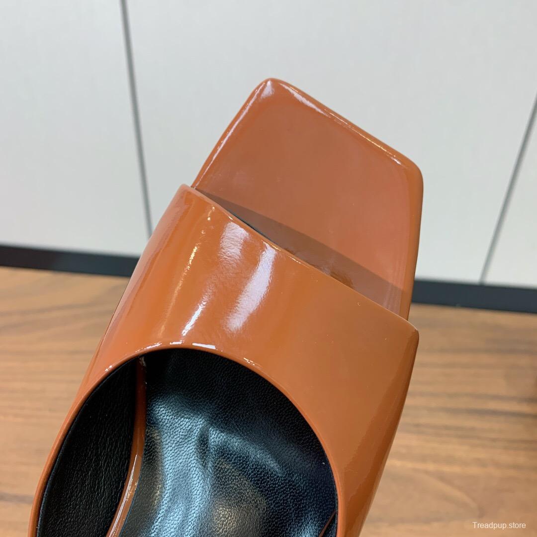 2025 Women VERSACE Brown Patent Leather Slippers