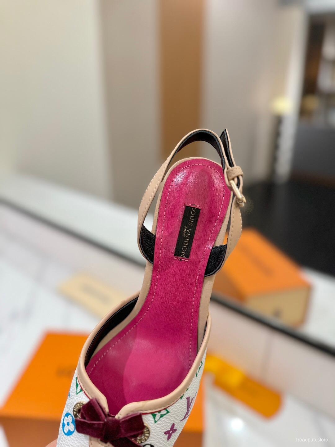 2025 Women Louis Vuitton White Multicolor Canvas Slingback Heels KFY00310