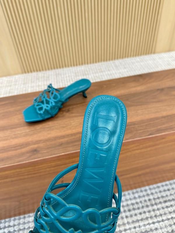 2025 Women Loewe Turquoise Leather Heeled Sandals LY00250