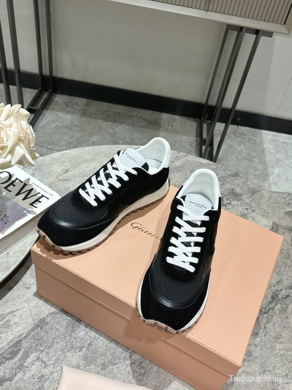 2025 Women Gianvito Rossi Black White Leather Mesh Sneakers