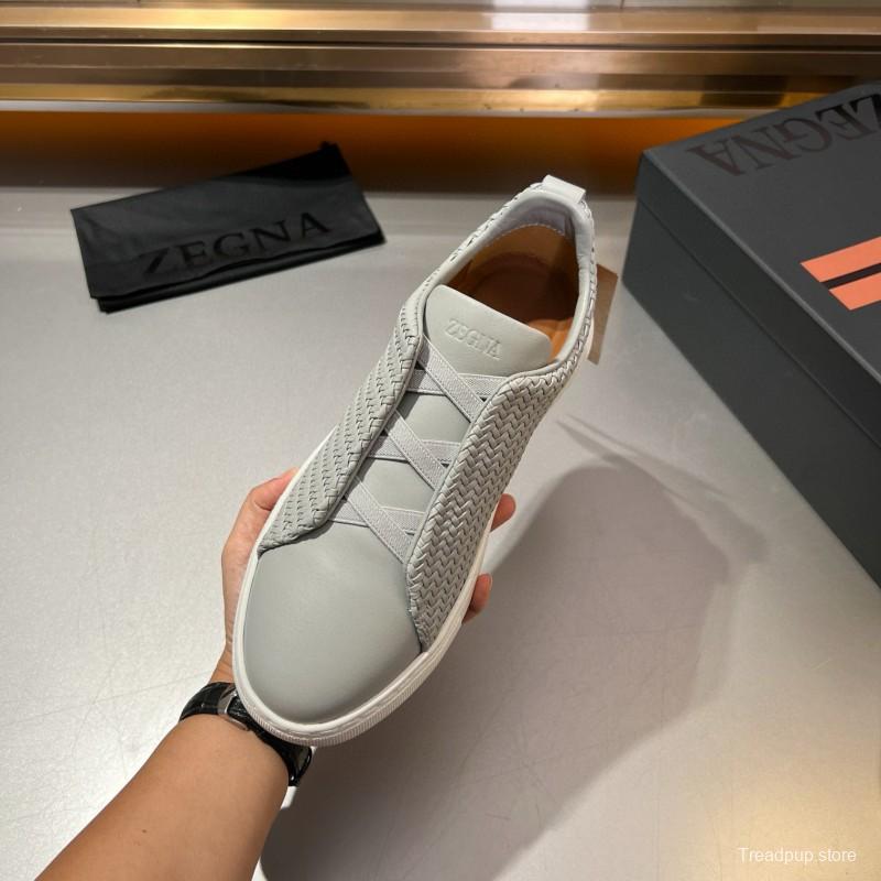 2024 Men Ermenegildo Zegna White Leather Woven Sneakers