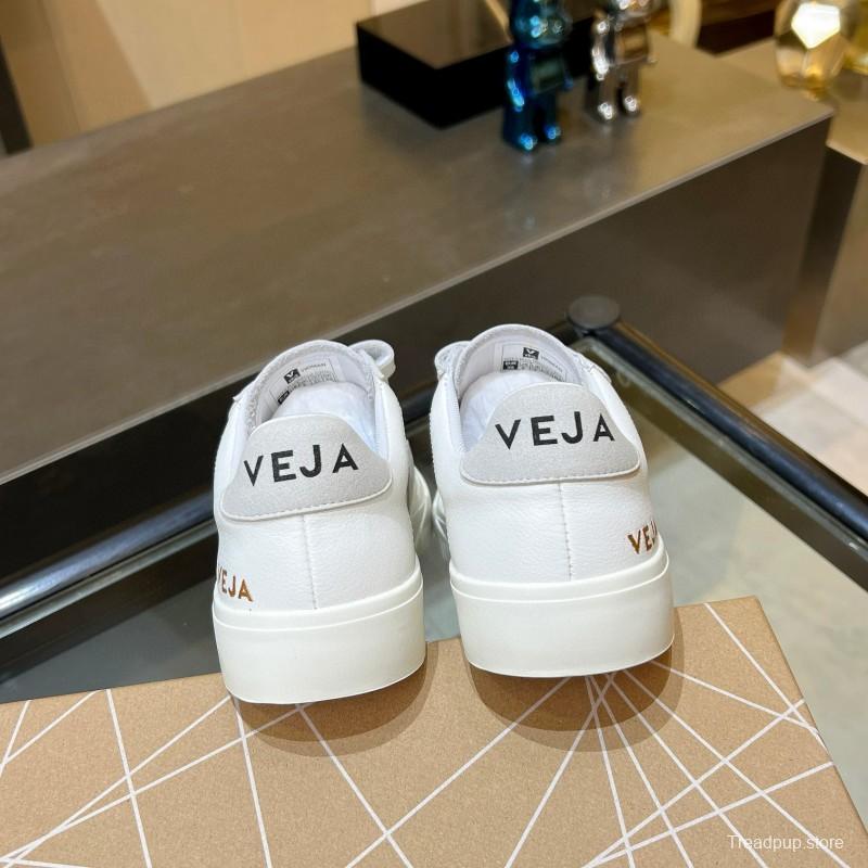 2025 Unisex VEJA White Leather Canvas Sneakers V-Logo MJ00240