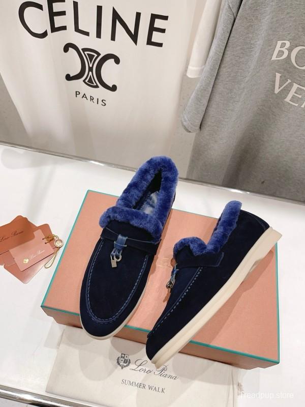 2024 Women LP Blue Suede Shearling Loafers MJ00300