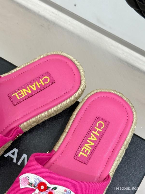 2025 Slippers Chanel Pink Canvas Espadrille Double C KFY00230