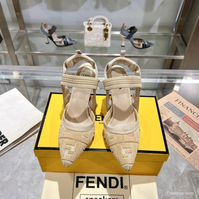 2024 Women Fendi Beige Knitted Leather High Heels