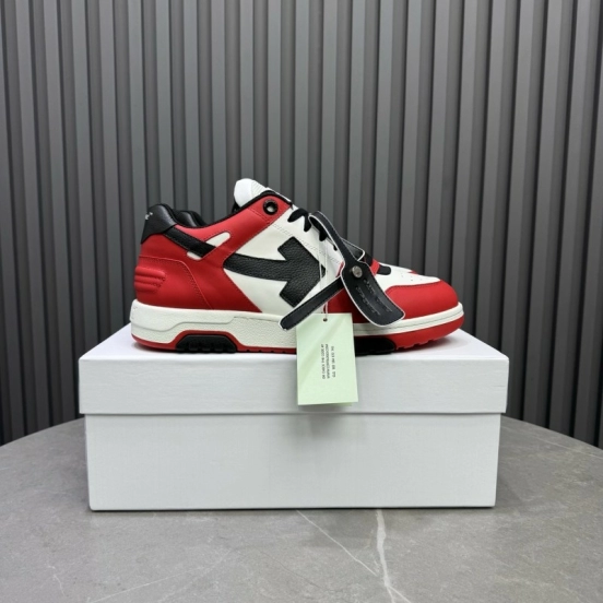 2025 Unisex Off-White Red White Black Leather Sneakers KFY00320