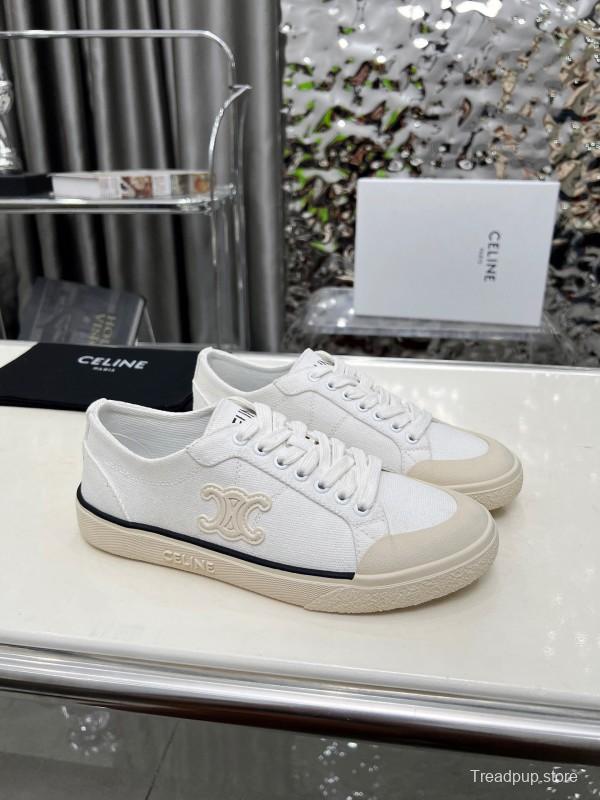 2025 Women Celine White Canvas Leather Low Top Sneakers LY00210