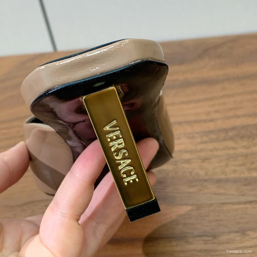 2025 Women VERSACE Beige Patent Leather Slippers