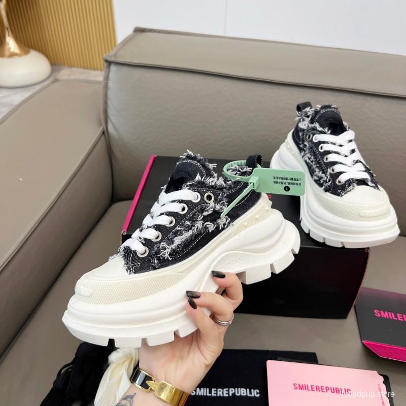 2025 Unisex Smile Republic Black White Canvas Casual Shoes Fringed LY00291