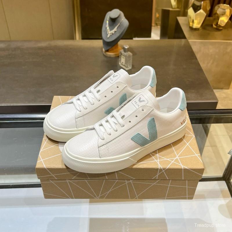 2025 Unisex VEJA White Light Blue Leather Canvas Vulcanized Sneakers MJ00240