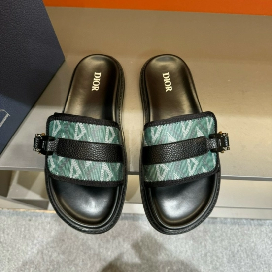 2024 Slippers Dior Green Black Leather Fabric Slippers