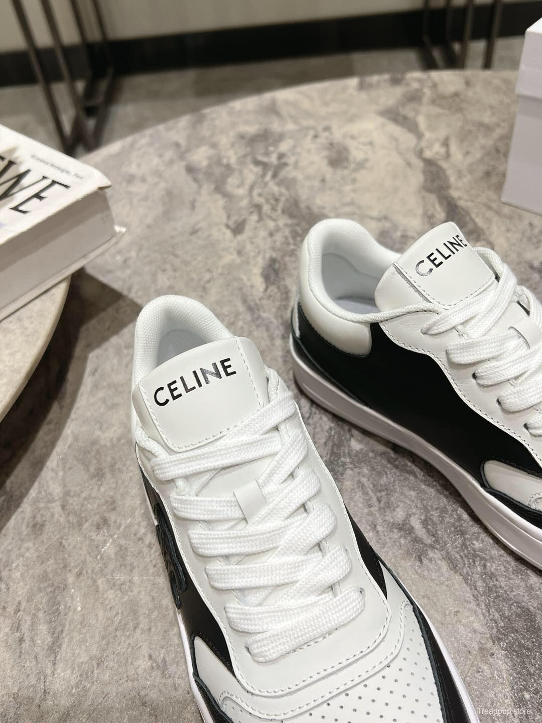 2025 Women Celine Black White Leather Sneaker