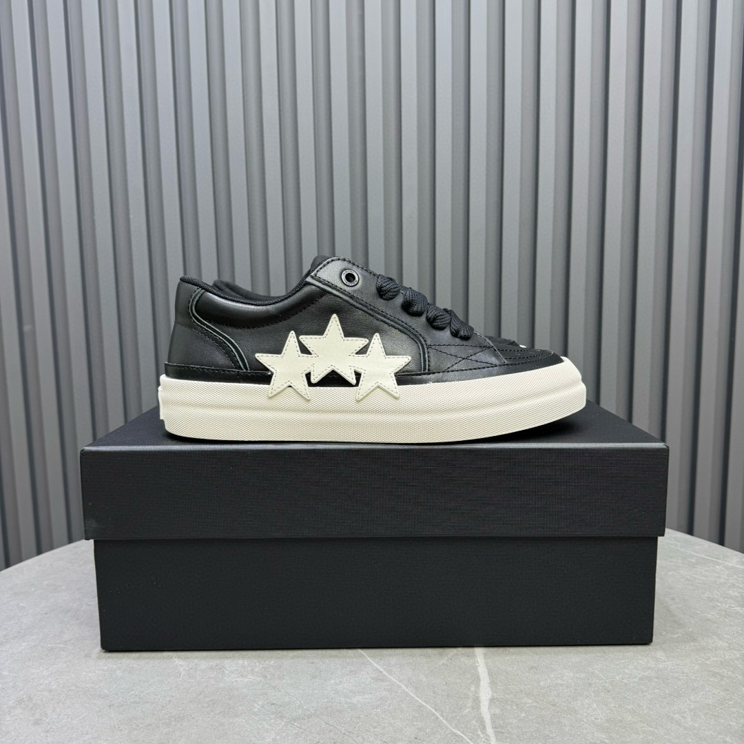 2024 Unisex Amiri Black White Leather Sneakers MJ00300