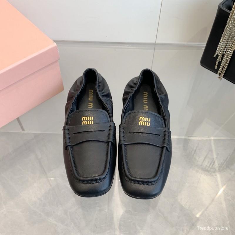 2025 Women Miu Miu Black Leather Loafers