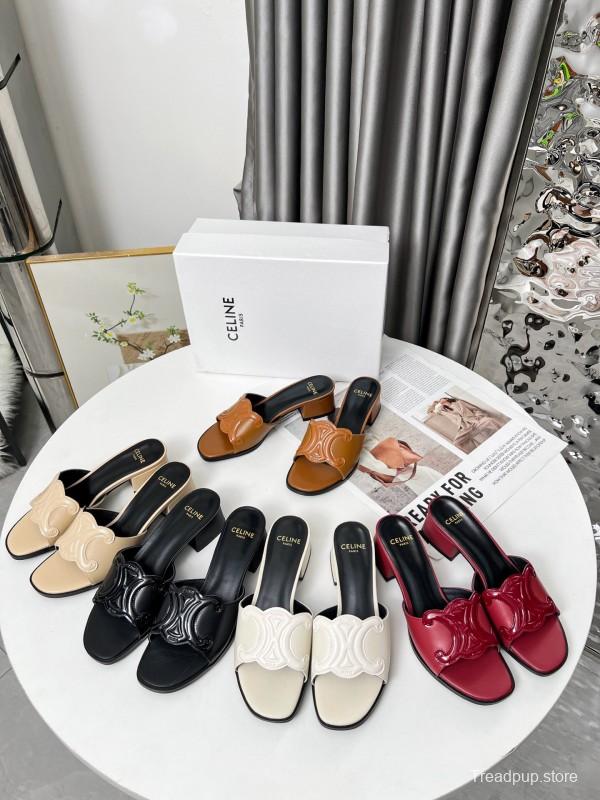 2025 Women Celine Beige Leather Mules