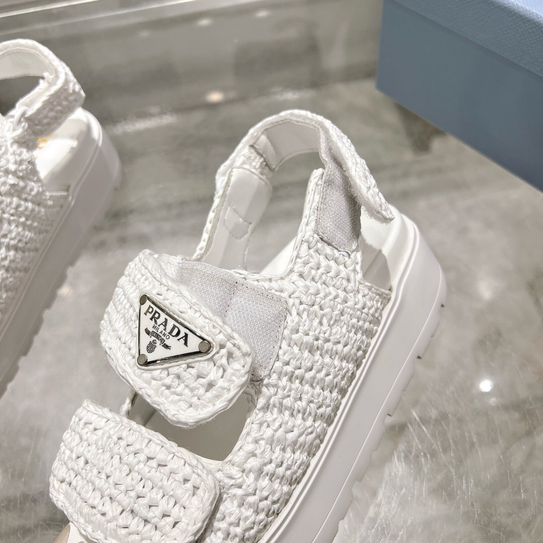2025 Women Prada White Knitted Platform Sandals