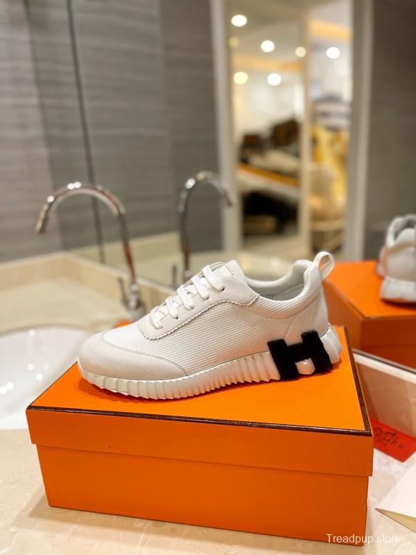 2024 Unisex Hermès White Black Imported Silk Lambskin Fabric Sneakers MJ00320