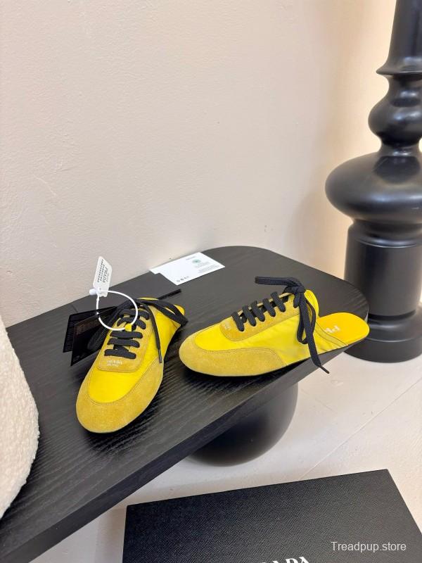 2025 Women Prada Yellow Black Suede Leather Sneakers