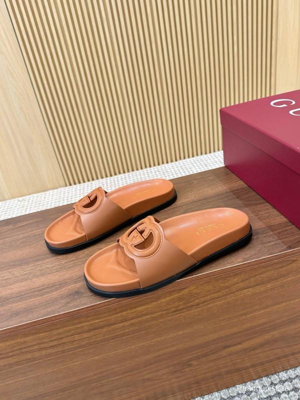 2025 Women Gucci Brown Leather Slides LY00230