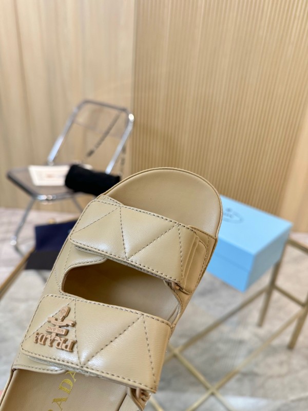 2025 Women Prada Beige Leather Sandals LY00270