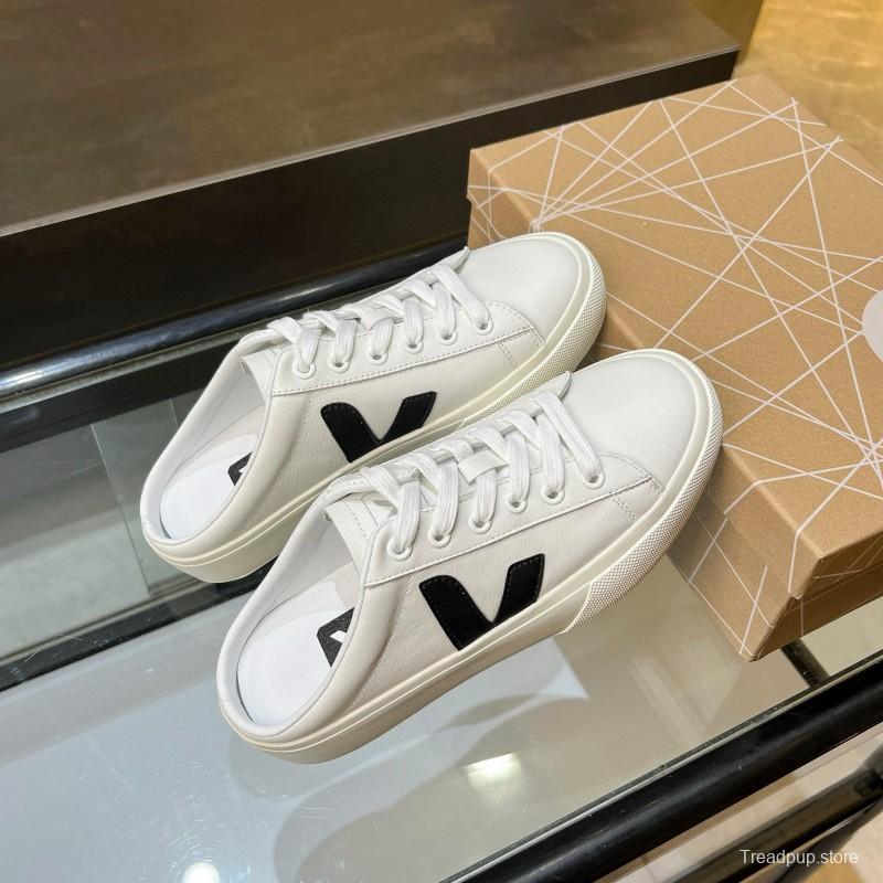 2025 Women VEJA White Black Canvas Leather Slip-On Sneaker MJ00240