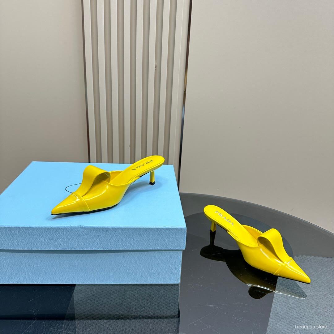 2025 Women Prada Yellow Leather Mules