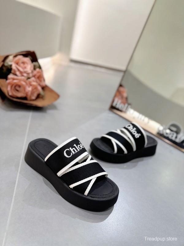 2025 Chloe Black White Knitted Embroidery Slippers LY00240