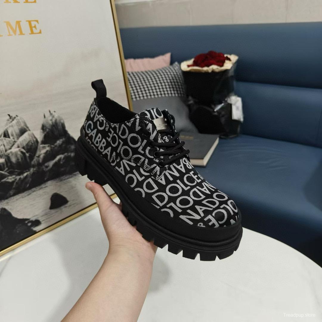 2024 Unisex Dolce & Gabbana Black White Leather Canvas Derby Chunky Shoes MJ00310