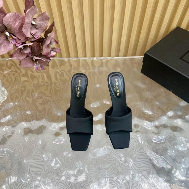 2025 Women Yves Saint Laurent Black Silk Heels KFY00280