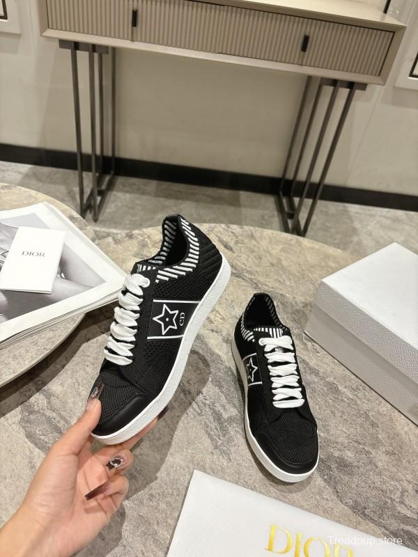 2025 Women Dior Black White Knit Leather Sneakers KFY00330