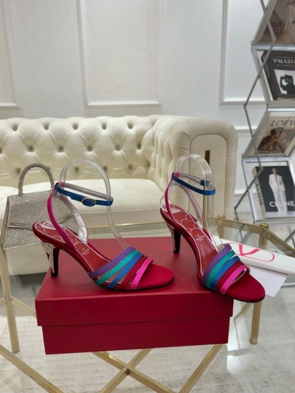 2025 Women Valentino Red Blue Green Pink Leather Suede High Heel Sandals LY00310