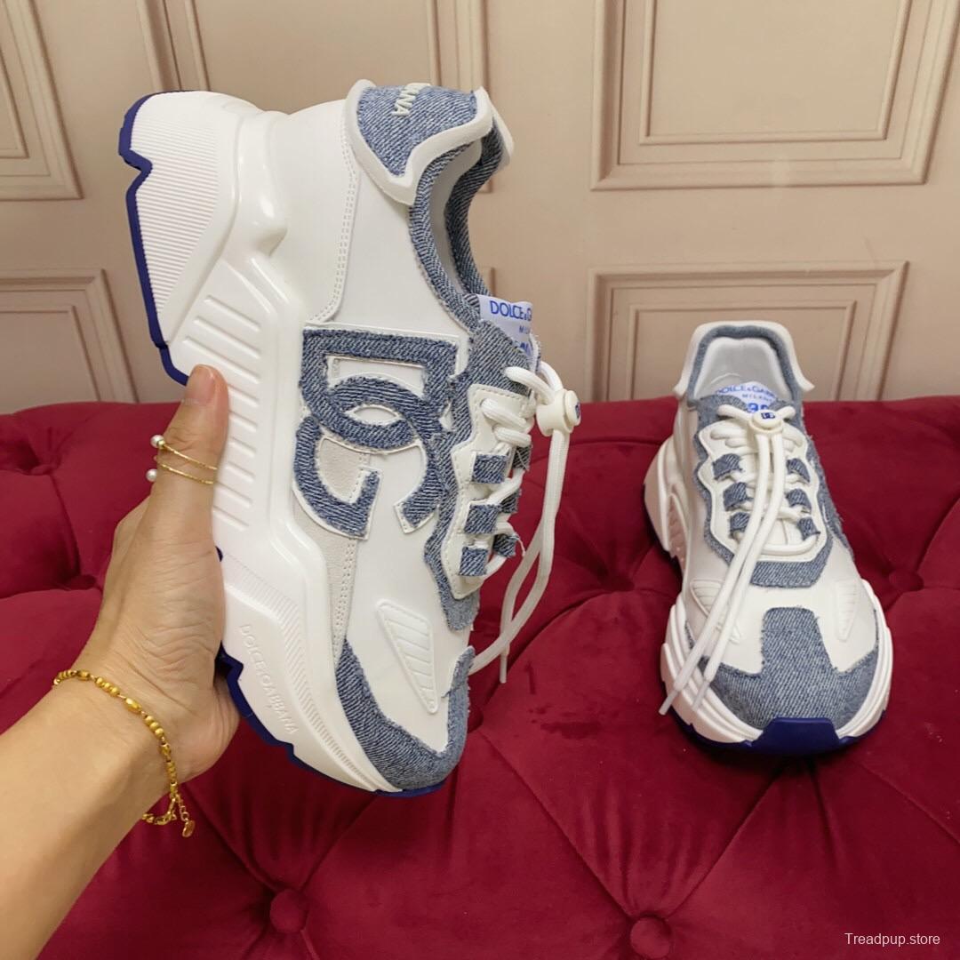 2025 Unisex Dolce & Gabbana White Blue Denim Leather Sneakers LY00330(F)/LY00340(M)