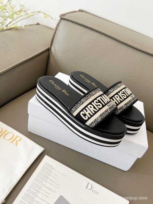 2025 Women Dior Black White Canvas Platform Sandals