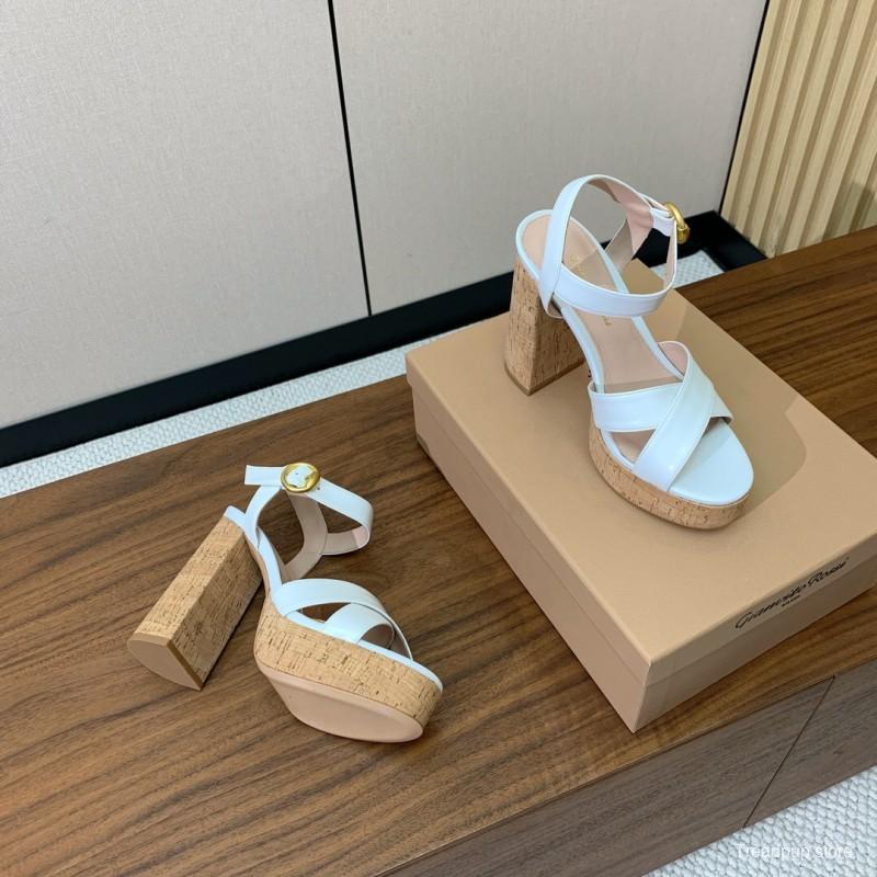 2025 Women Gianvito Rossi White Leather Cork Platform Sandals