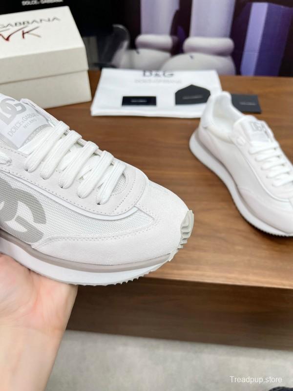 2025 Unisex Dolce & Gabbana White Mesh PU Sneakers LY00300
