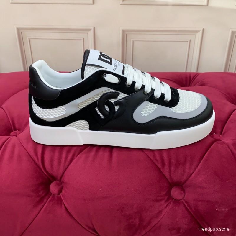 2025 Unisex Dolce & Gabbana Black White Mesh Leather Sneakers