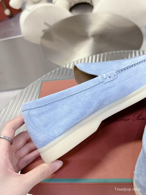 2024 Men Loro Piana Light Blue Suede Loafers MJ00270