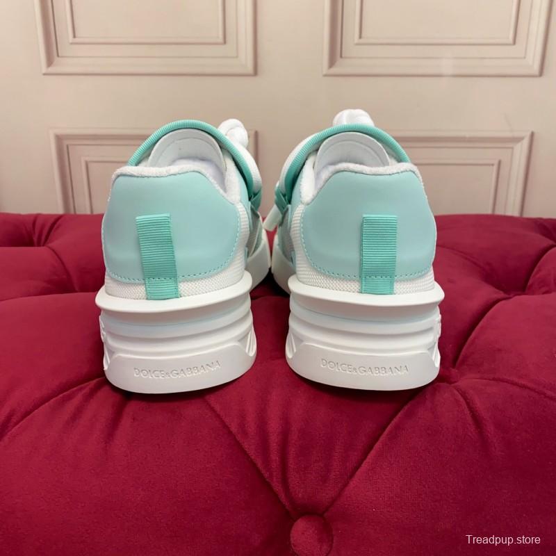 2025 Women Dolce & Gabbana White Mint Leather Mesh Sneakers