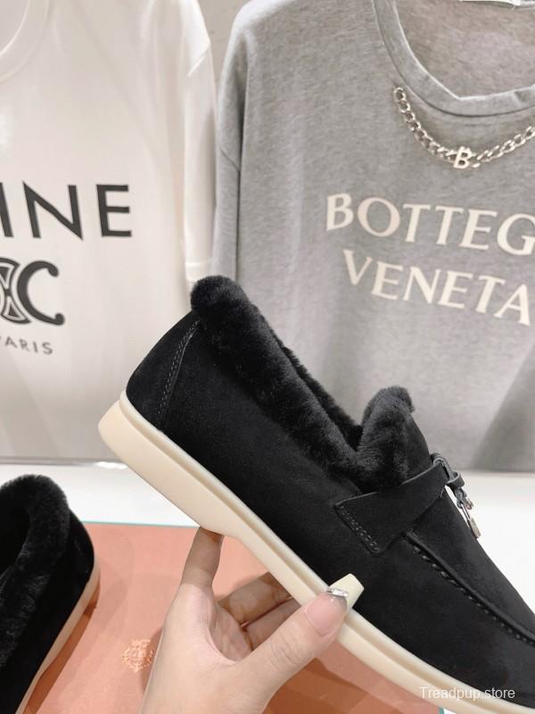 2024 Unisex Le Parmentier Black Suede Leather Wool Loafers MJ00310