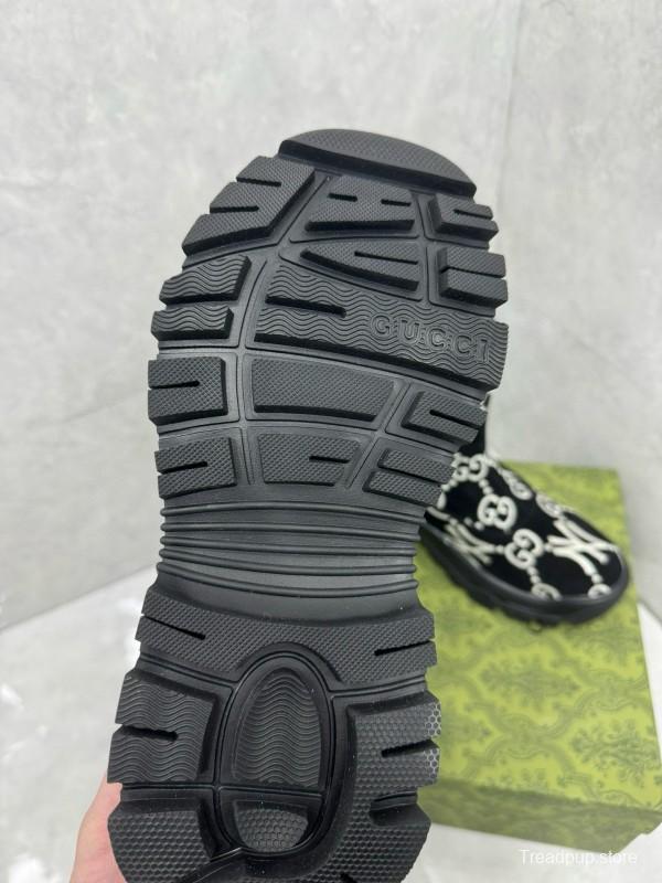 2024 Women Gucci Black White Suede Snow Boots GG NY Embroidery MJ00370