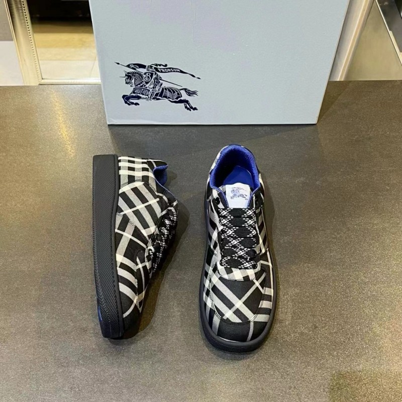2024 Unisex Burberry Black White Nylon Sneakers