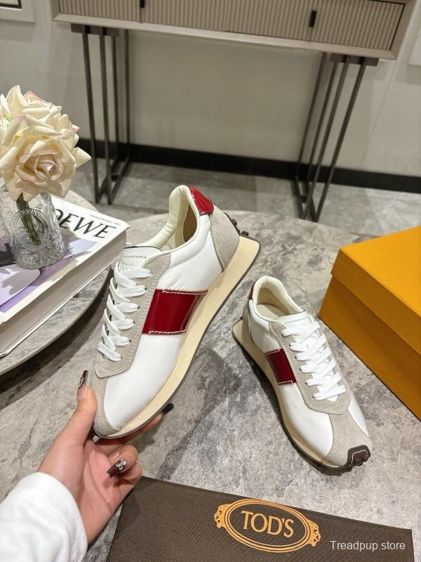 2025 Women TOD'S White Red Leather Suede Sneakers