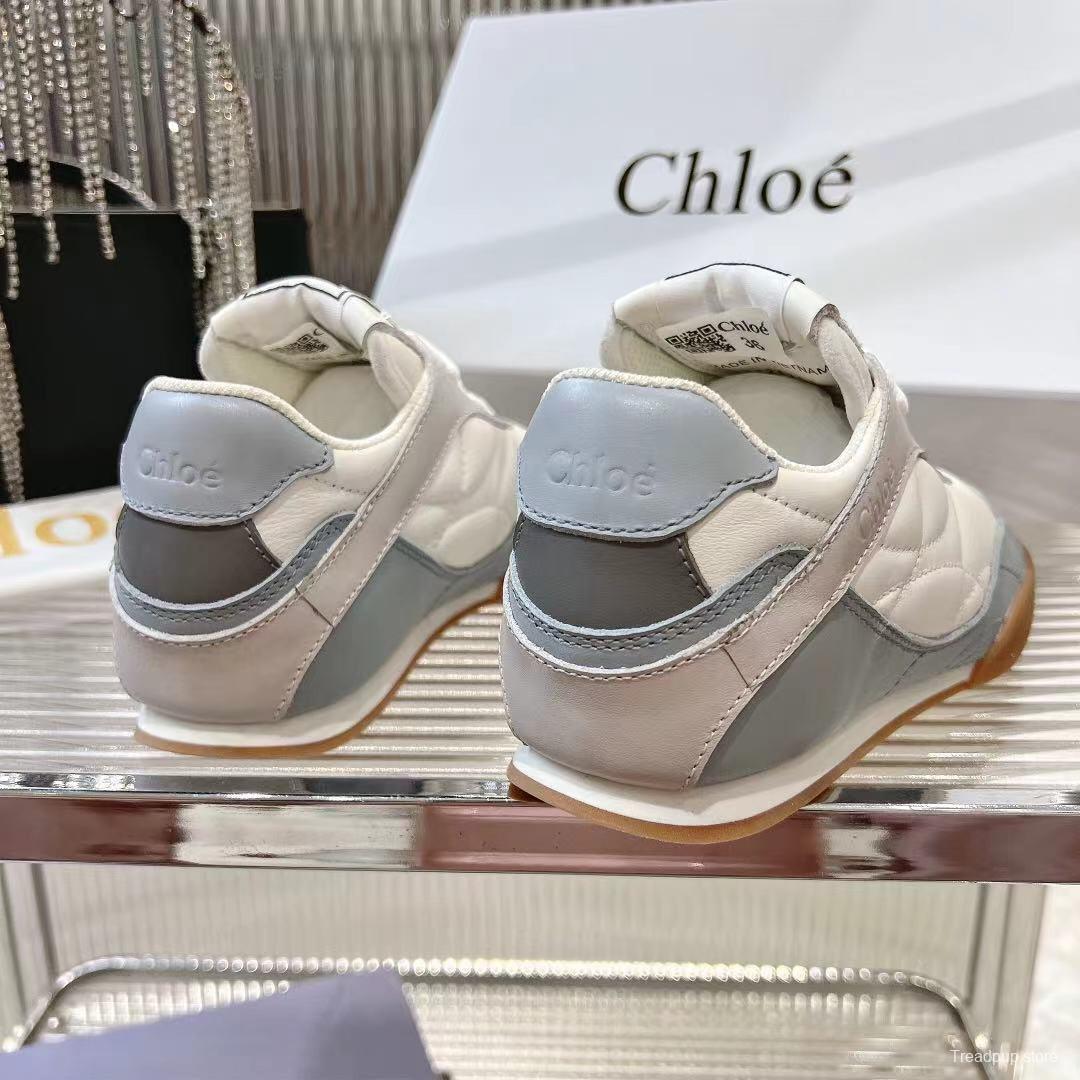 2025 Unisex Chloé White Grey Leather Casual Sneakers LY00280/LY00300