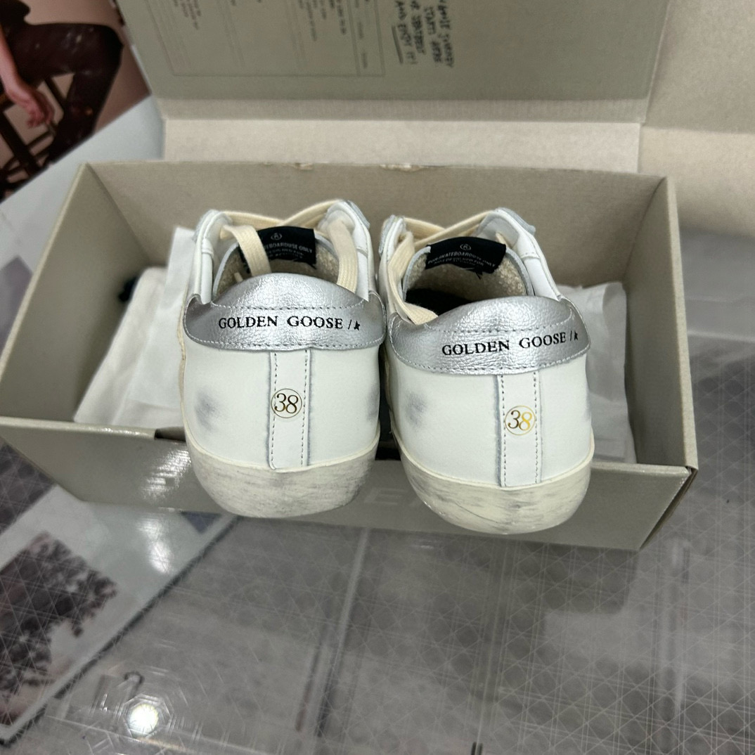 2025 Women GGDB White Light Blue Leather Suede Sneakers